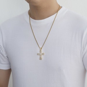 Hip Hop Baguette Cross <b>Necklace</b> Pendant Iced Out 18K Gold Plated Cross Zircon Emerald Cut Diamonds Pendant With Rope <b>Chain</b> - Product Image 2