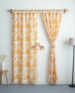 Rideaux en coton fleuri imprimés à la main, ensemble de rideaux traditionnels indiens pour la maison, la chambre et le salon - Product Image 2