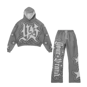 Nouveau costume évasé 2 pièces en coton pur, délavé et vieilli, léger et imprimé, style streetwear pour homme - Product Image 1