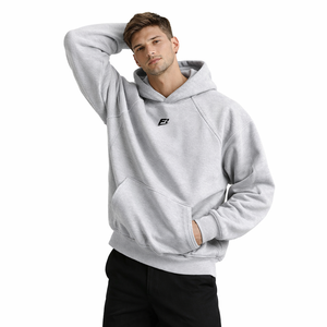 <b>Men</b> Hoodies Luxury Panel Custom Grey <b>Men</b>’s Hoodies Cotton Fleece <b>Pullover</b> Hoodie Minimal Logo Streetwear Heavyweight Hoodies - Product Image 4