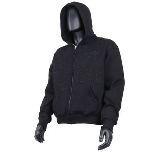 Sudadera con Capucha Negra para Hombre, con Cierre, Logotipo Bordado, Patrón de Puntos, Felpa Francesa de Algodón, Estilo Casual para Otoño, Corte Regular - Product Image 2