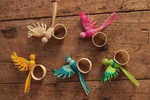 Rattan Handmade Bamboo Bird Decorations 5Pcs Colorful Traditional Home Decor Irregular Shape Craft Art - Product Image 1