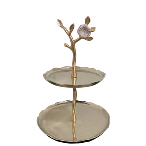 Luxury 2 Tier Serving Cake <b>Stand</b> With Gold <b>Bird</b> Metal Accent Silver Platter Perfect For Showcasing Fruits And Dessert Display - Product Image 3