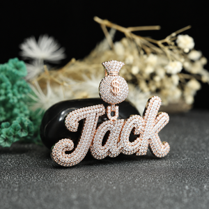 Colgante Personalizado con Nombre en Letras Cursivas, Chapado en Oro Rosa, con Bolsa de Dinero, Cristales de Imitación y Pedrería, Estilo Hip Hop - Product Image 2