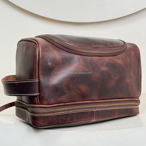 Neceser de viaje de cuero de grano completo de alta calidad para hombres, Kit Dopp colgante con compartimentos con cremallera, bolsa organizadora de afeitado - Product Image 4