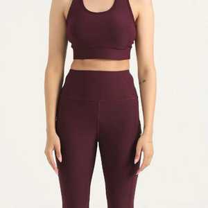 Conjunto de Yoga para Mujer, Color Sólido, Top Corto con Espalda Cruzada, Leggings de Cintura Alta, Largos, Sin Costuras, de Spandex y Poliéster, Conjunto de 2 Piezas - Product Image 5