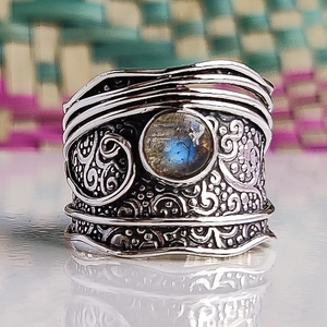 Bague en labradorite bleu feu naturel, argent sterling 925, bijou en pierre précieuse labradorite, bague de mariage, cadeau pour filles et femmes - Product Image 2