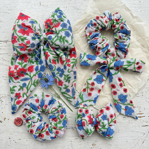 Floral Cotton Durable Hair <b>Clips</b> Scrunchie Set for Girls Kids Suits Wedding Party <b>Bow</b> Accessories Handmade Hair Styling Gift - Product Image 2