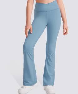 Vêtements de fitness respirants pour filles, tenue de yoga et pantalon évasé taille haute de couleur unie pour enfants - Product Image 2