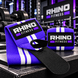 ผ้าพันข้อมือ RHINO FITNESS สีม่วง ทำจากผ้าฝ้าย สำหรับมือซ้าย พร้อมแถบตีนตุ๊กแก สำหรับยกน้ำหนักและใช้ในยิม - Product Image 6