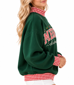 Sudadera de cuello alto de algodón personalizada para mujer, diseño de letras a cuadros, acanalada, oversize, ecológica, ropa de invierno - Product Image 2