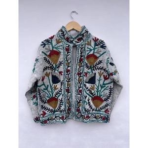 High Quality Handmade Suzani Embroidered Cotton Varsity <b>Jacket</b> Open Front Floral Coat Gift for Her Reversible Breathable - Product Image 1