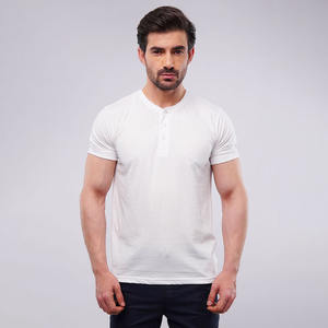 T-shirts Henley pour hommes, coupe slim, manches courtes, col rond, tricot texturé uni, tissu 220 grammes, décontracté, style urbain - Product Image 1