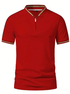 Polo beige pour homme avec bandes latérales noires, confortable, respirant, en polyester, avec fermeture éclair, idéal pour les activités sportives et les activités de plein air - Product Image 6