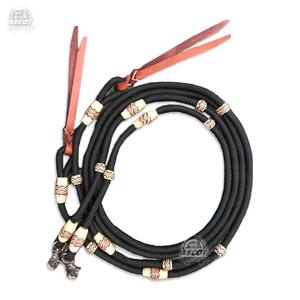 Riendas de equitación al por mayor en cuero de Cuero Crudo Occidental Romal Rein accesorios trenzados a mano - Product Image 5