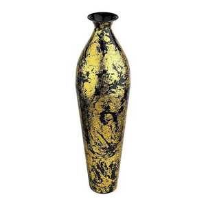Elegante jarrón alto de bronce para suelo, diseño contemporáneo hecho a mano con manchas amarillas y negras, recipiente decorativo de metal al mejor precio. - Product Image 5