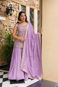 Traje Anarkali de Lavanda con Dupatta, Ropa Tradicional India y Pakistaní para Mujer, Largo hasta el Suelo, para Bodas, Elástico y Holgado - Product Image 3