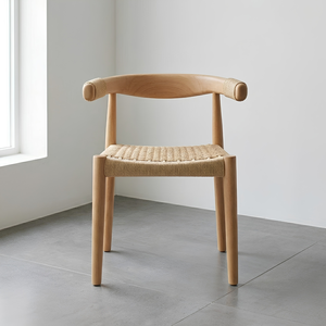 Silla de Comedor de Madera de Teca Sólida Estilo Japandi, Minimalista, para Cafetería o Restaurante, con Cuerda Tejida a Mano, Muebles Comerciales - Product Image 1