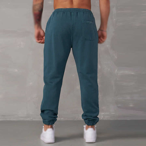 Pantalon de jogging décontracté pour homme en coton écologique bleu sarcelle, style pirate, mi-lourd, avec taille élastique, cordon de serrage et poches latérales - Product Image 3