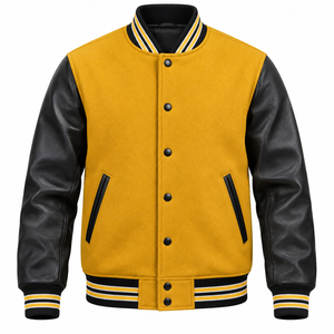 ผู้ผลิตเสื้อแจ็คเก็ตหนัง Bomber Varsity ขายส่ง เสื้อแจ็คเก็ตหนังสั่งทำพิเศษ 2026 สีดำ เสื้อแจ็คเก็ตเบสบอลสีเหลือง - Product Image 3