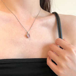 Collar de Corazón Derretido Rosa Fresa de Moda con Colgante Solitario de Diamante CZ para Mujer, Cadena de Plata Esterlina 925, Regalo de Lujo - Product Image 4