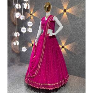 ชุด lehenga choli ชุดปาร์ตี้สำหรับผู้หญิงมีชายแดนแบบหรูหรา - Product Image 2