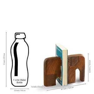 <b>Elephant</b> Shape Wooden Bookends Polished Walnut Style <b>Decorative</b> Book Holders for Home Office Library - Product Image 3