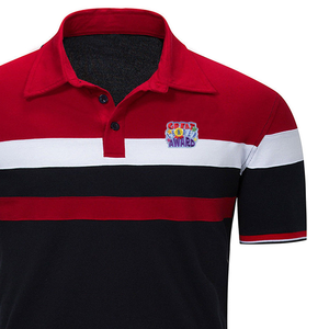 Chemise à manches courtes noire pour homme, bordure rouge et blanche unie, tricotée, respirante, en coton, style décontracté - Product Image 4