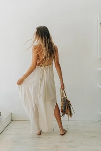 Women's 100% Cotton Gauze Maxi Dress | Sleeveless Spaghetti Strap Loose Fit Summer <b>Beach</b> Resort Wear Slits | Eco-Friendly Custom - Product Image 2