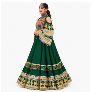Vestido Lehenga Choli verde de alta calidad para mujer, vestido afgano Kuchi para damas, vestido tradicional con bordados elaborados, vestido afgano Kuchi. - Product Image 4