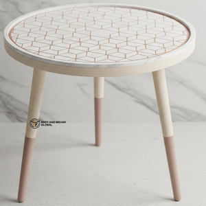 Taburete de Madera Pintado a Mano White Meena – Taburete Decorativo Artesanal - Product Image 6