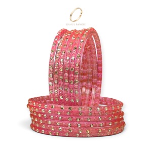 Magnifiques bracelets en verre rose kashmiri en forme de goutte de pluie, ornés de cristaux de zircon, pour femmes, parfaits pour les occasions festives et les mariages, vente en gros. - Product Image 2
