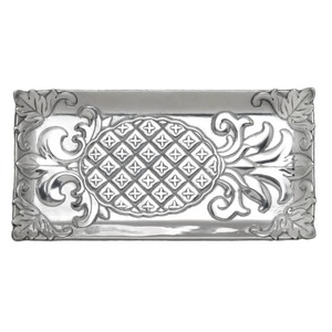 Rectangular Metal Serving Tray With Engraved Pineapple Leaf Pattern Vintage Decorative <b>Plate</b> For Party Hosting And Everyday Use - Product Image 2