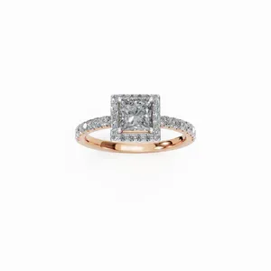Anillo de Diamante Cultivado en Laboratorio con Corte Redondo y Princesa, Elegante y Lujoso, en Oro Rosa de 18K, Certificado IGI, para Compromiso y Boda de Mujer - Product Image 1