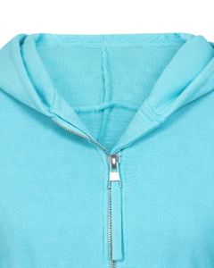 Manufacturer Custom Womens Aqua Blue <b>Cropped</b> <b>Zip</b> <b>Up</b> Hoodie Slim Fit Long Sleeve Casual Streetwear Cotton Fleece Sweatshirt - Product Image 5