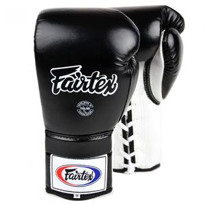 ถุงมือชกมวย Fairtex สีดำ-ขาว แบบผูกเชือก ผลิตตามสั่ง ถุงมือมวยไทย Fairtex คุณภาพสูง ถุงมือชกมวย Fairtex รุ่นใหม่ - Product Image 1