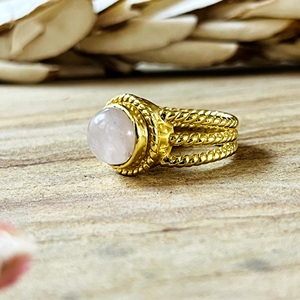 Trendy Rose Quartz <b>Rings</b> Boho Brass Band Jewelry for Women 18k <b>Gold</b> Plated Antique Tribal Twist Halo Design for Wholesale/OEM - Product Image 2