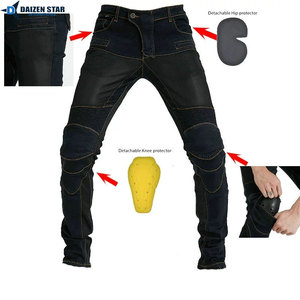 DAIZEN STAR Men's Blue Denim Motorcycle Pants Detachable Hip/<b>Knee</b> <b>Protectors</b> Abrasion Resistant Breathable Washed Cotton Wear - Product Image 2