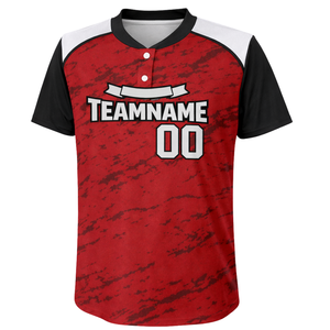 เสื้อซอฟต์บอลแบบสั่งทำพิเศษ พิมพ์ลายเต็มตัวด้วยเทคนิค Dye Sublimation สีแดงดำลายโมเสก คอเสื้อแบบติดกระดุม ชุดยูนิฟอร์มทีมพร้อมพิมพ์หมายเลขด้านหลัง - Product Image 2