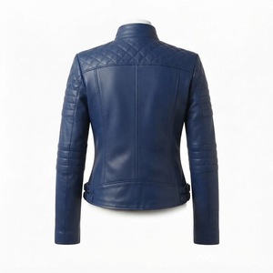 Chaqueta de Motocicleta de Cuero Genuino para Mujer, Manga Larga, Cuello Alto, Acolchada, Estilo Biker, Ropa de Abrigo para Otoño - Product Image 6
