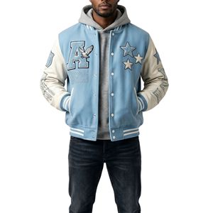 Light Grey Tonal Varsity <b>Jacket</b> A Patch Embroidery Textured Sleeve Letterman Coat Minimalist <b>Baseball</b> Bomber Fashion Apparel - Product Image 5