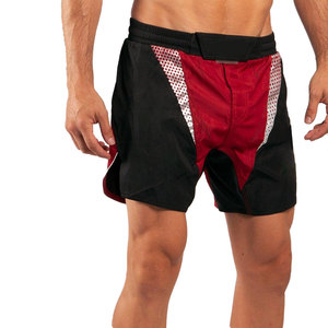 Shorts de sport pour hommes à blocs de couleur, taille mi-haute, élastiques, respirants, avec empiècements géométriques, rouge, noir, blanc - Product Image 3