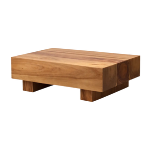 Luxury Japandi Style Solid Suar <b>Wood</b> <b>Block</b> Coffee Table Natural Grain Accent Low Center Table for Modern Living Room - Product Image 2