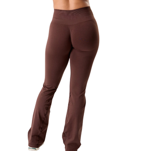 Pantalon évasé taille très haute marron pour femme, extensible, idéal pour le sport, le fitness, le yoga, l'entraînement et les activités sportives, confortable - Product Image 2