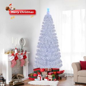 Albero di Natale Artificiale Pre-Illuminato in Fibra Ottica da 2,13 m, Realistico con 280 Punte a Ramo, Stella in Cima e Decorazioni Natalizie - Product Image 5