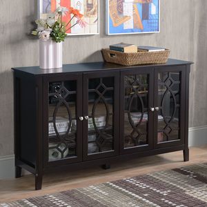 "Contemporary Brass-Handled Espresso <b>Sideboard</b> Console with Glass Doors for Villa & Farmhouse Living" - Product Image 2