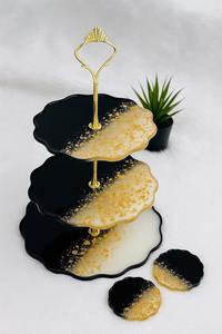 Support à gâteau en résine avec plateau de service et sous-verres, et support et couteau en métal pour la décoration de fête d'anniversaire – Support à gâteau en résine époxy - Product Image 2