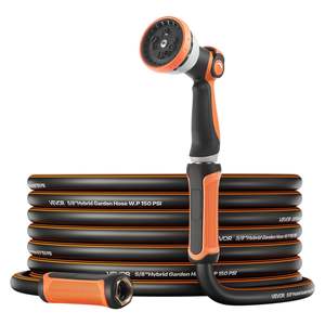 Tuyau d'arrosage de jardin en caoutchouc robuste de 60 mètres (200 pieds), 5/8 pouces, avec buse 10 modes, pression de fonctionnement de 150 PSI, pression de rupture de 600 PSI, raccord 3/4 pouces, flexible, pour jardinage en extérieur - Product Image 1