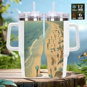 แก้วน้ำเก็บอุณหภูมิแบบกำหนดเอง ขนาด 40 ออนซ์ ทำจากสแตนเลส ลายวิวชายหาด - Product Image 2