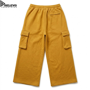 Pantalon cargo polaire jaune moutarde personnalisé pour homme, pantalon de survêtement en coton épais à jambe droite et bas ouvert, coupe ample, vente en gros - Product Image 2